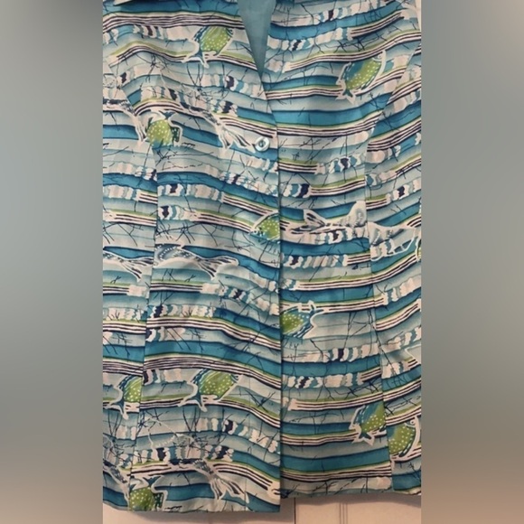 Dressbarn 100% Silk Blue Fish Vest Size L - Picture 2 of 5